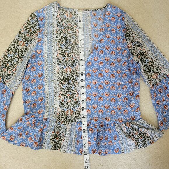 Glamorous Size 8 Blouse Boho Hippie V-Neck Pullover Ruffled Peplum Bell Sleeves - Picture 12 of 15